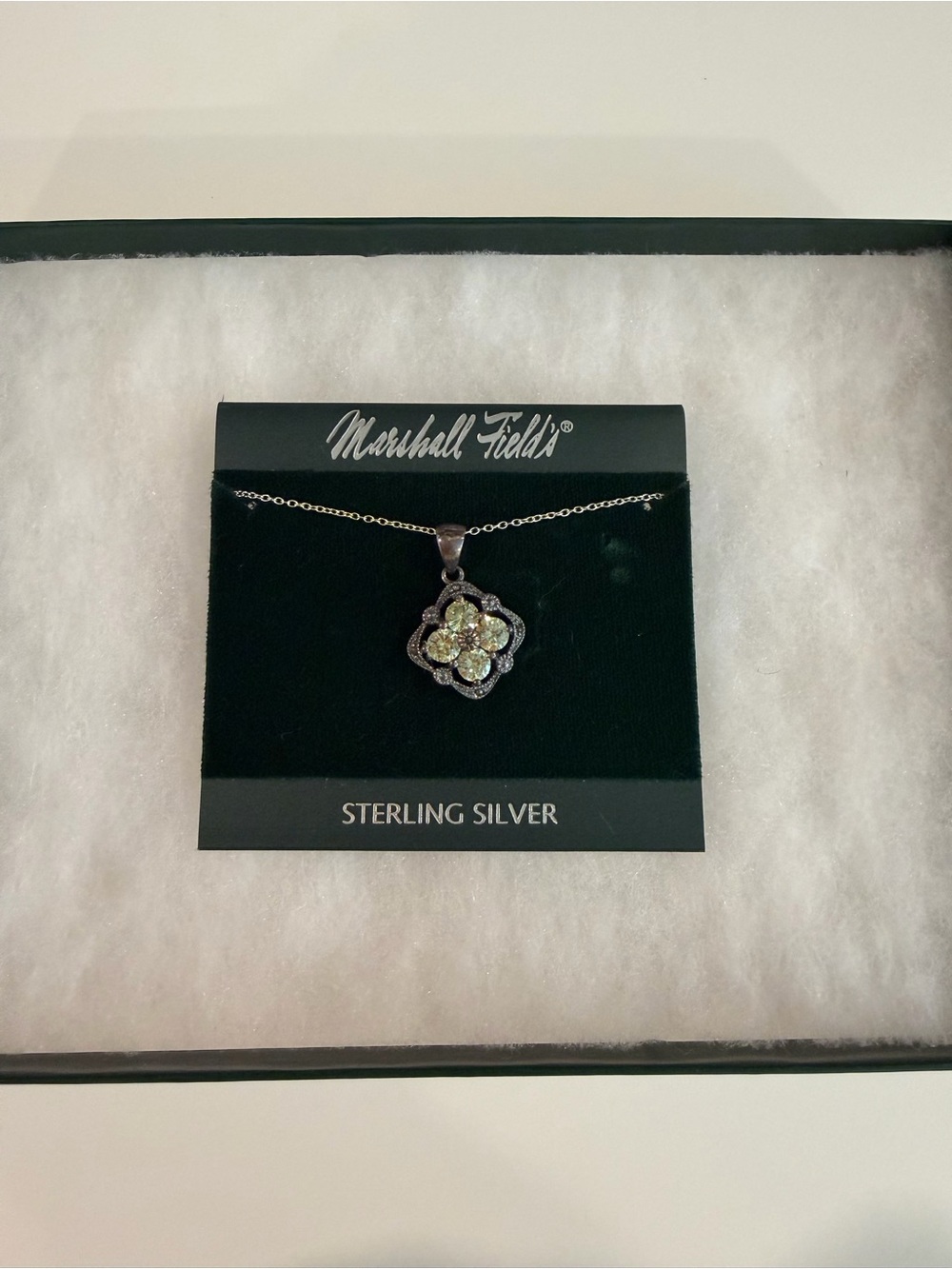Marshall Fields Sterling Silver Flower Pendant Necklace - Green